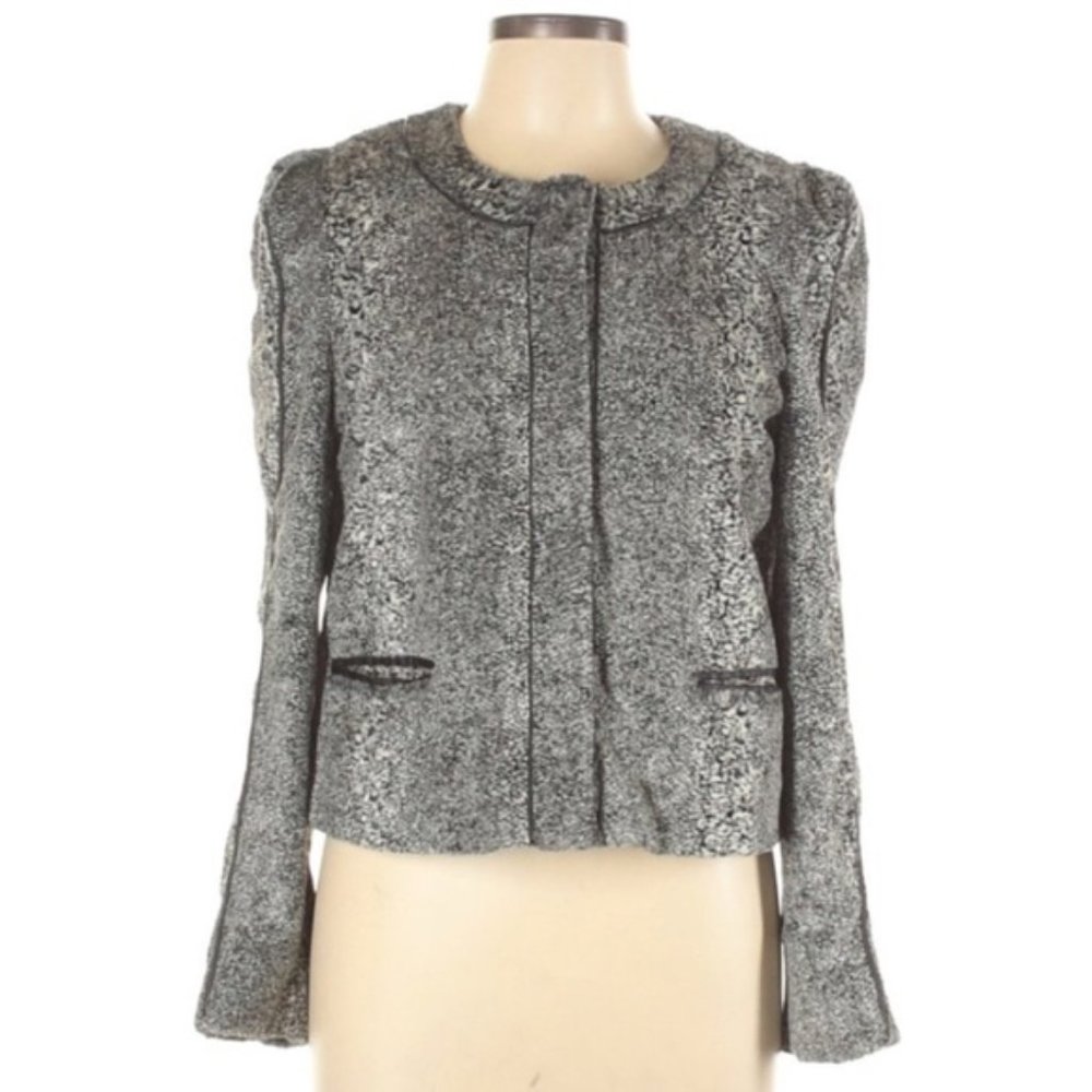 RACHEL ROY Black & White Speckled Faux Fur Blazer Jacket | Size S